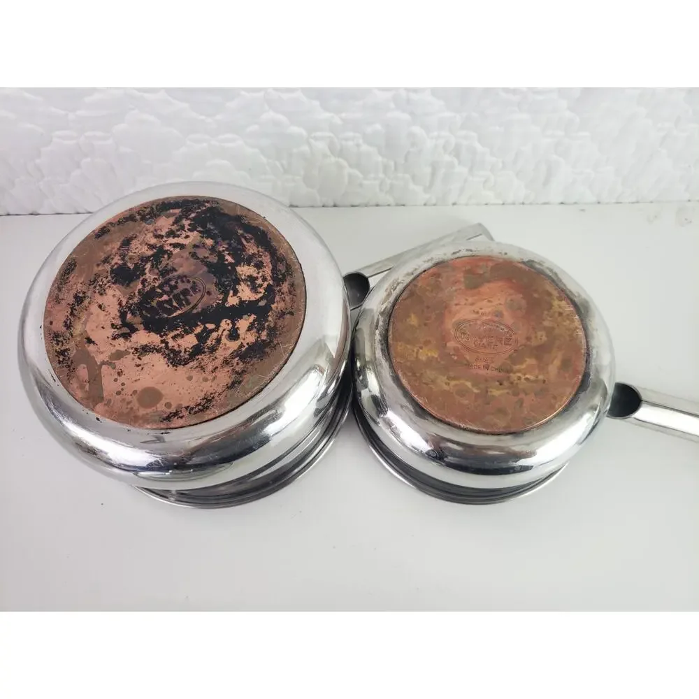 Revere Ware SX 01K Copper Bottom 1.5/ 2.5 Qt. Stainless Sauce Pan Lid Lot of 2